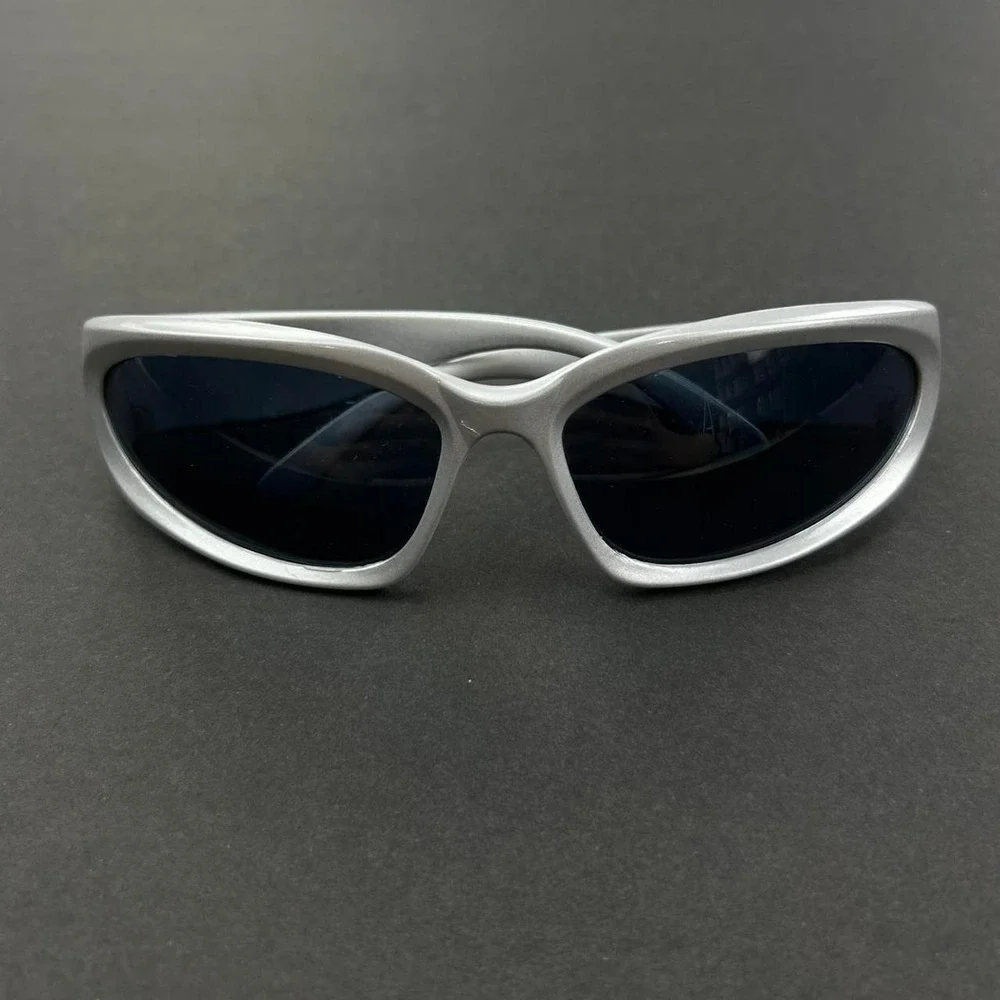 Vintage Y2K surfer style silver rounded sunglasses cyber grunge techno